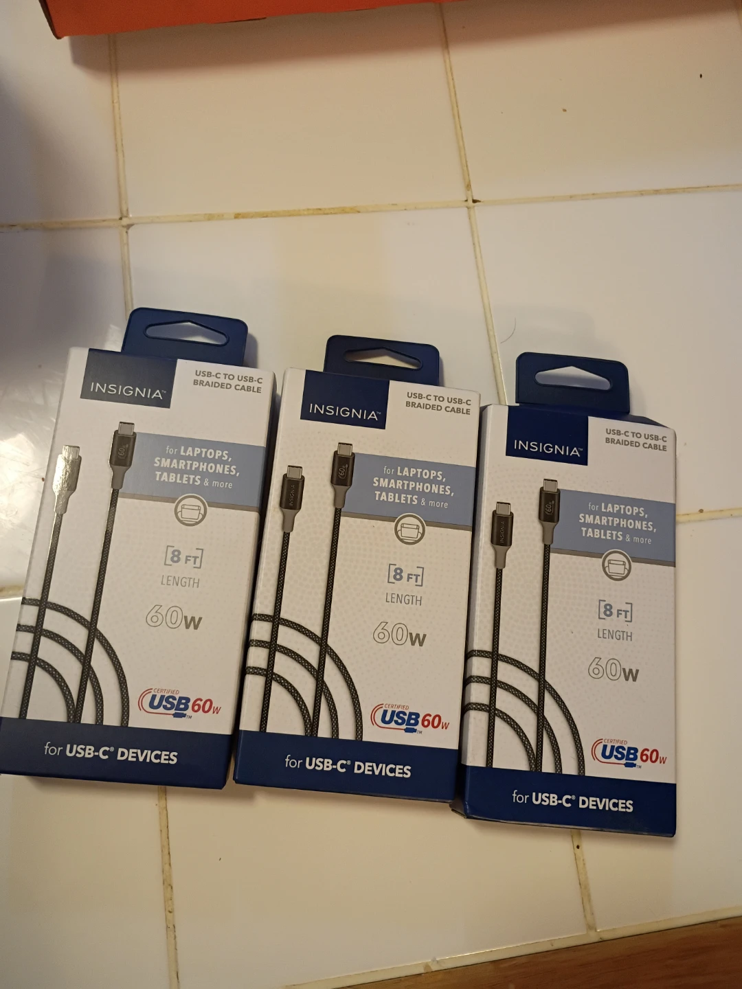 3x Insignia USB-C to USB-C Braided Cables - 8ft, 60W