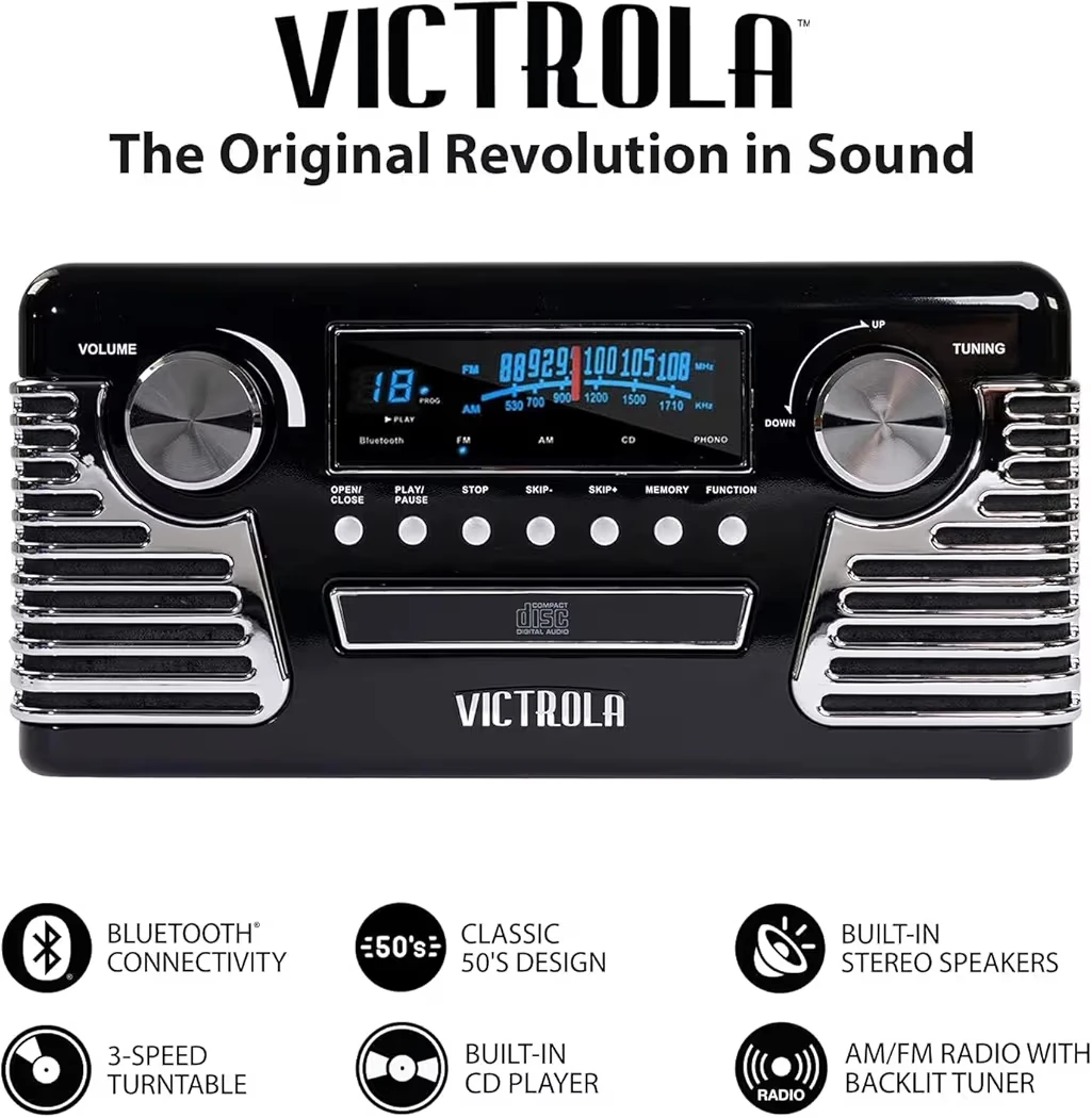Victrola 3-Speed Record Player with Bluetooth and CD Player - photo 3