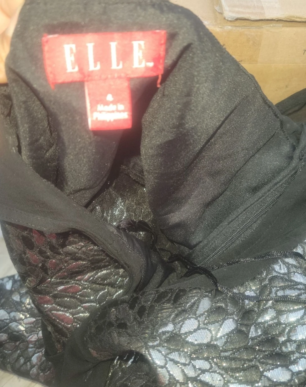 ELLE Black Metallic Floral Dress Size 6 - photo 5