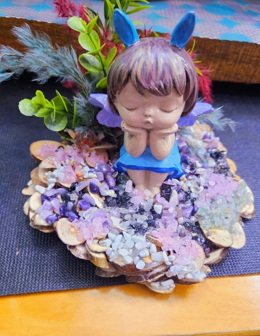 Figurine de fée décorative sur pierre semi précieuse - photo 3
