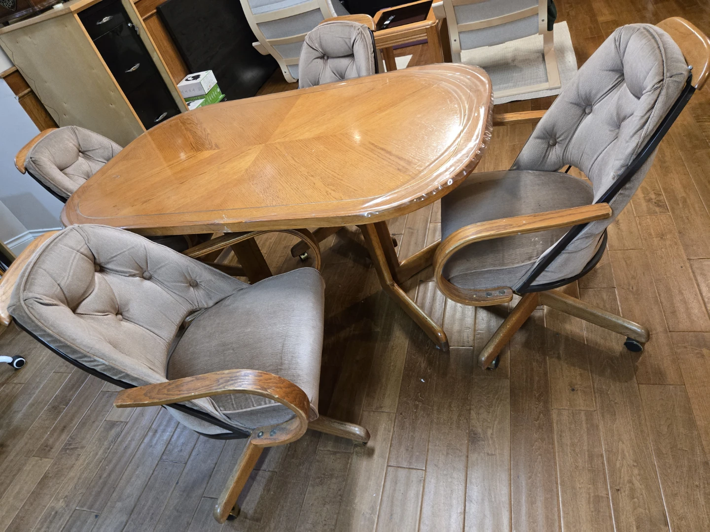Wooden Dining Table with 4 Upholstered Chairs