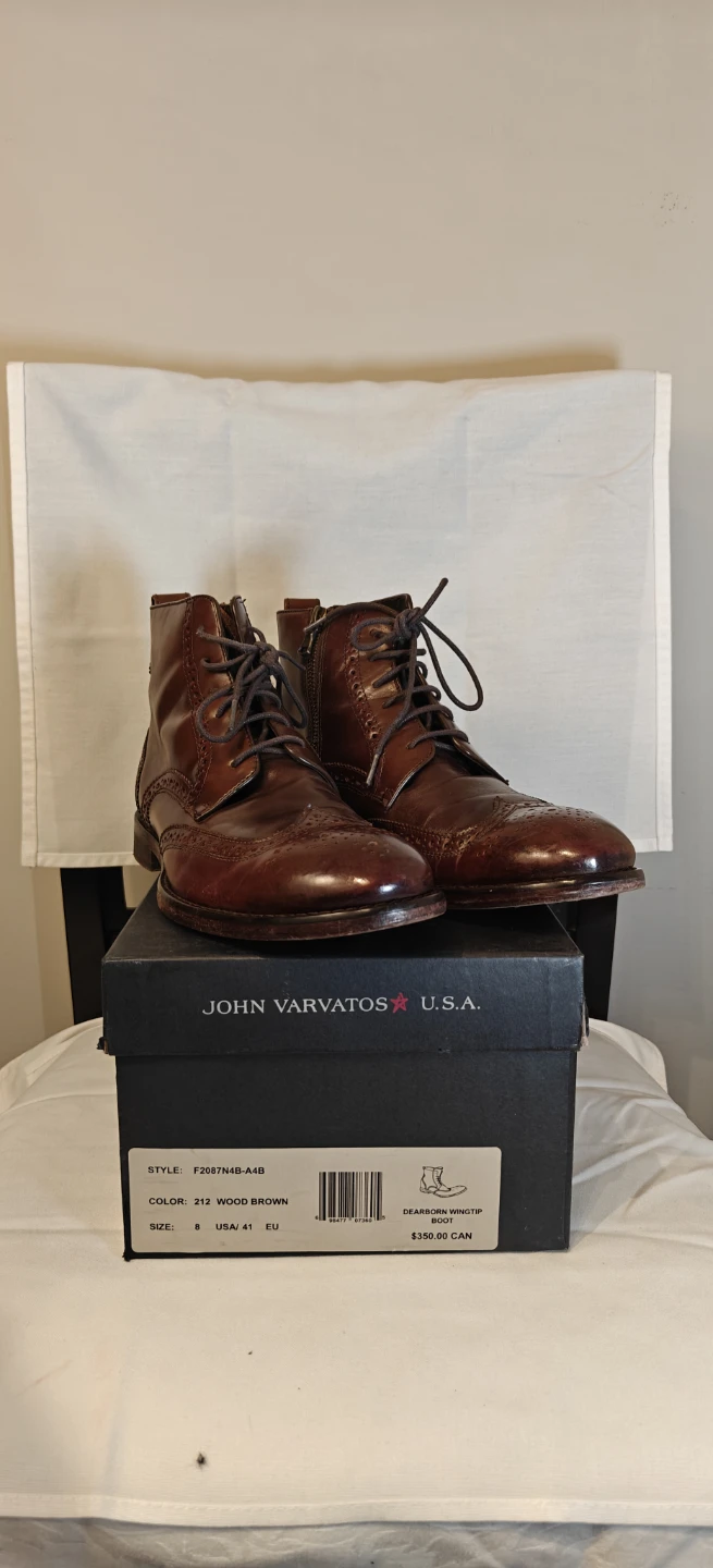 John Varvatos Brown Leather Wingtip Boots