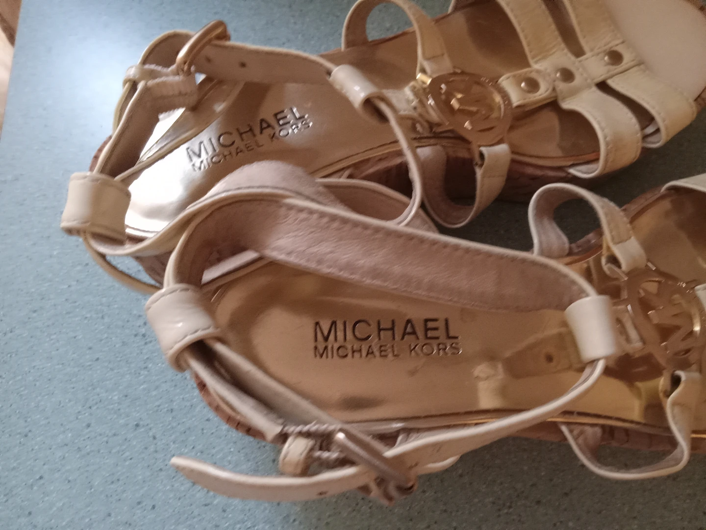 Michael Kors Beige Leather Platform Wedge Sandals - photo 3
