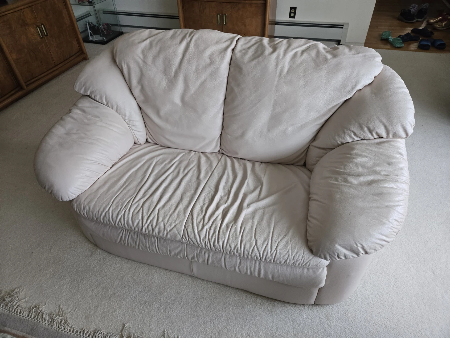 Cream Leather Loveseat Sofa