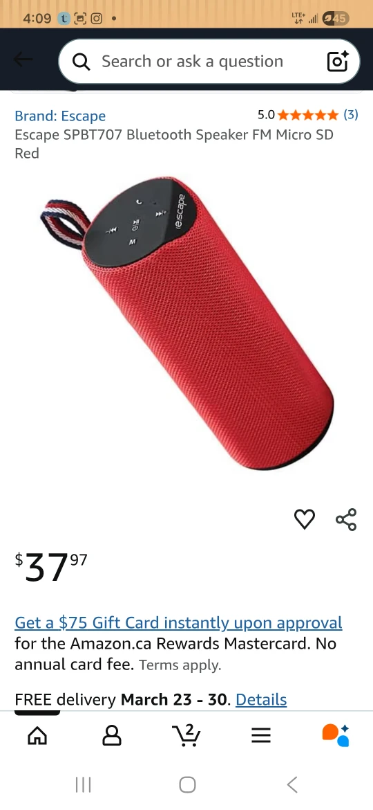 Escape SPBT707 Wireless Fabric Speaker - Red