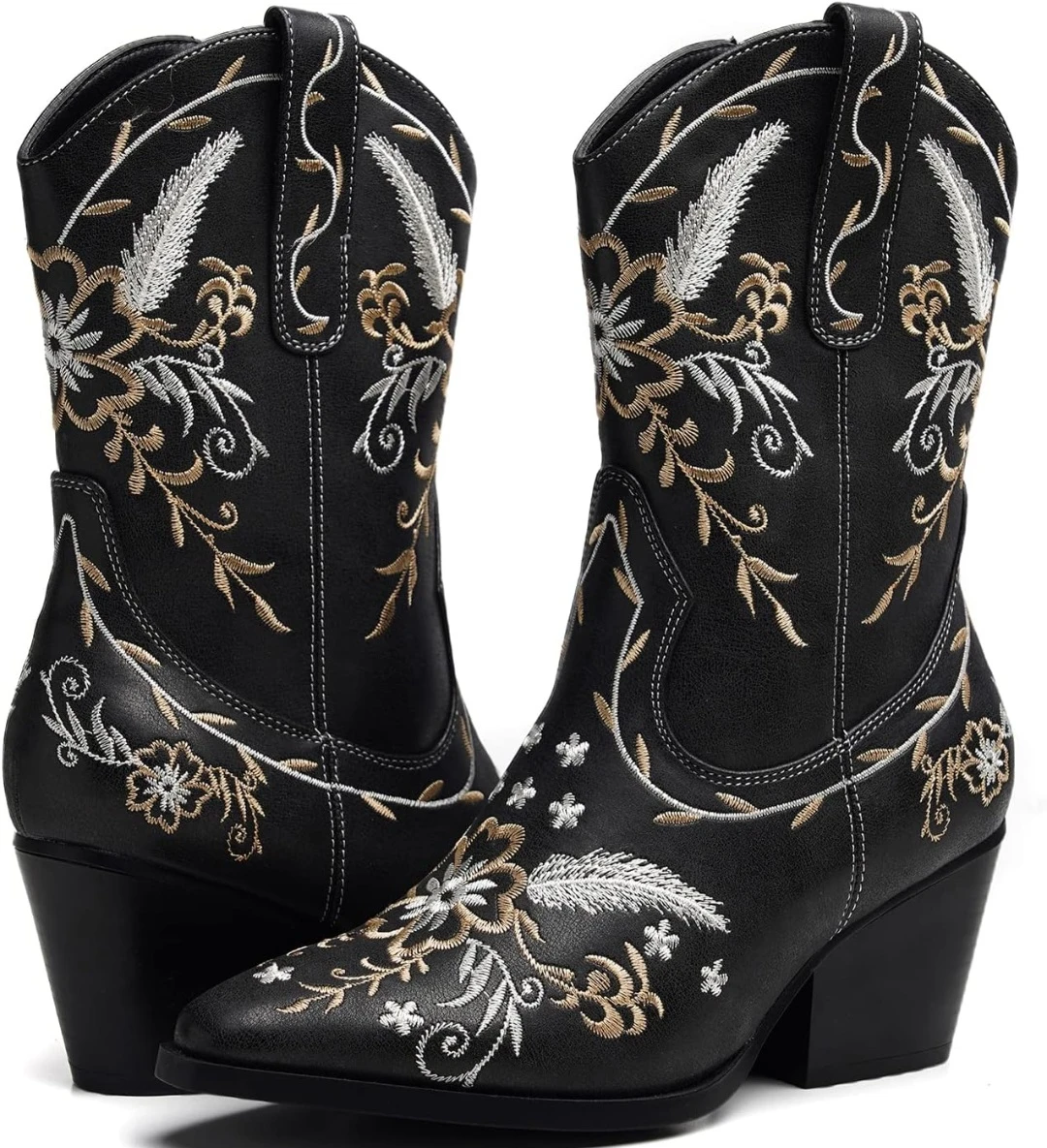 Black Embroidered Cowboy Boots-Size Womens 6.5