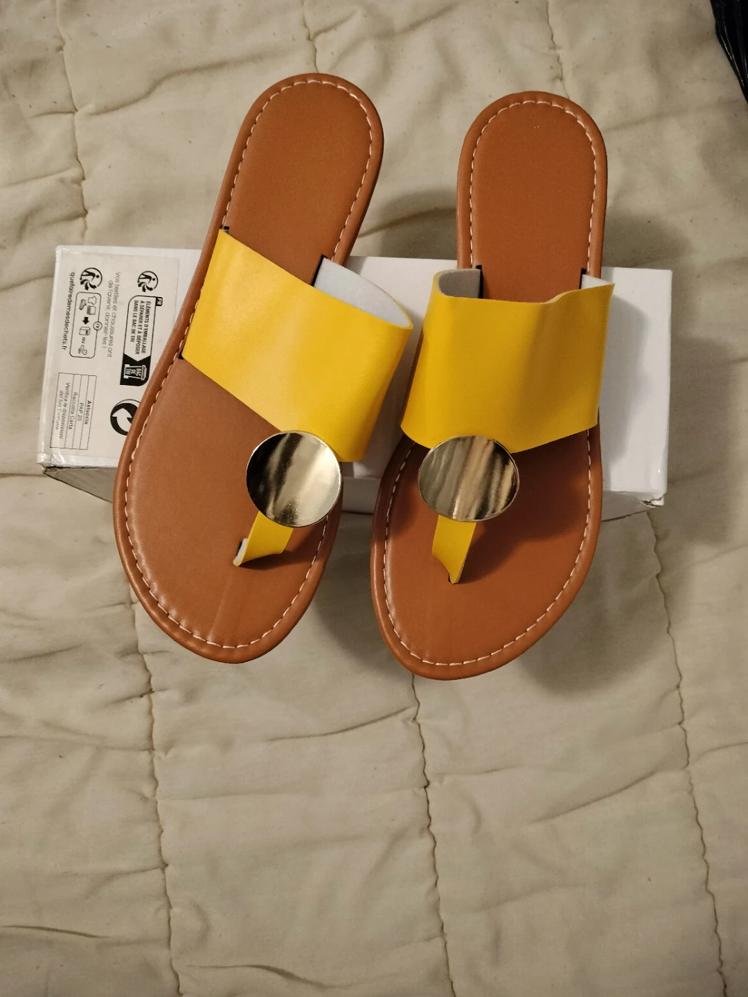 Women's Yellow Thong Sandals with Gold Accent