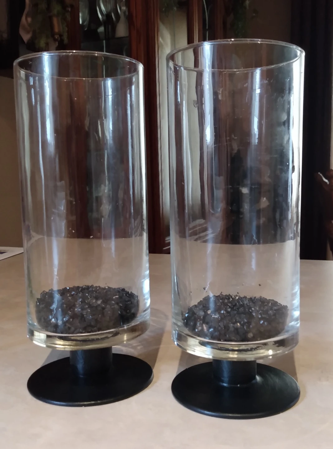 Set of 2 Glass Candle Holders with Black Base and pebbles - photo 3