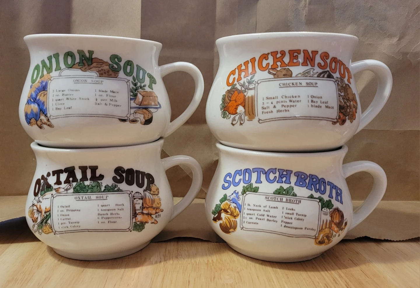 Vintage Lot of 4 Nice Soup Recipe Mugs