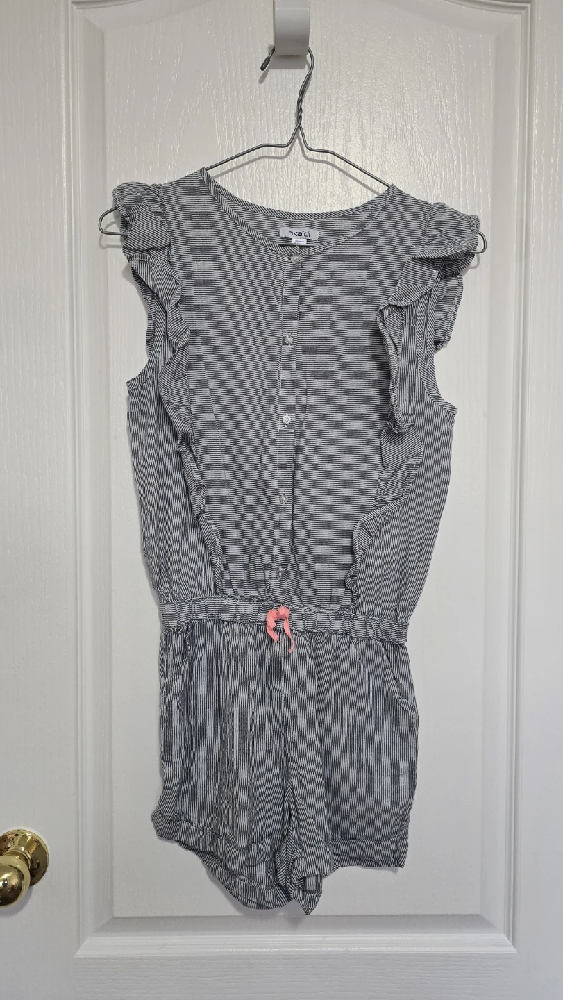 Okaïdi Striped Ruffle Romper - Size 10Y (140cm)