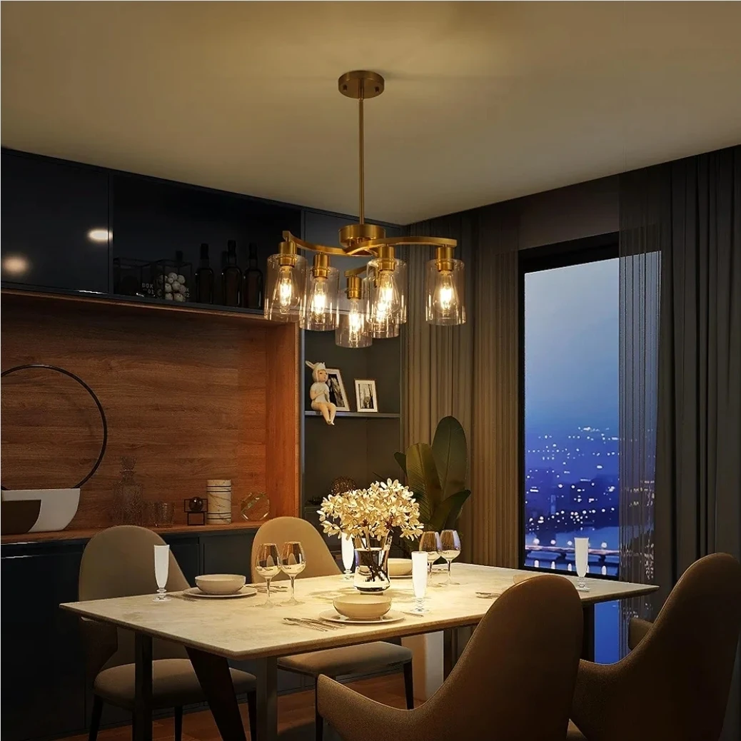 6-Light Gold Chandelier with Clear Glass Shades - photo 2