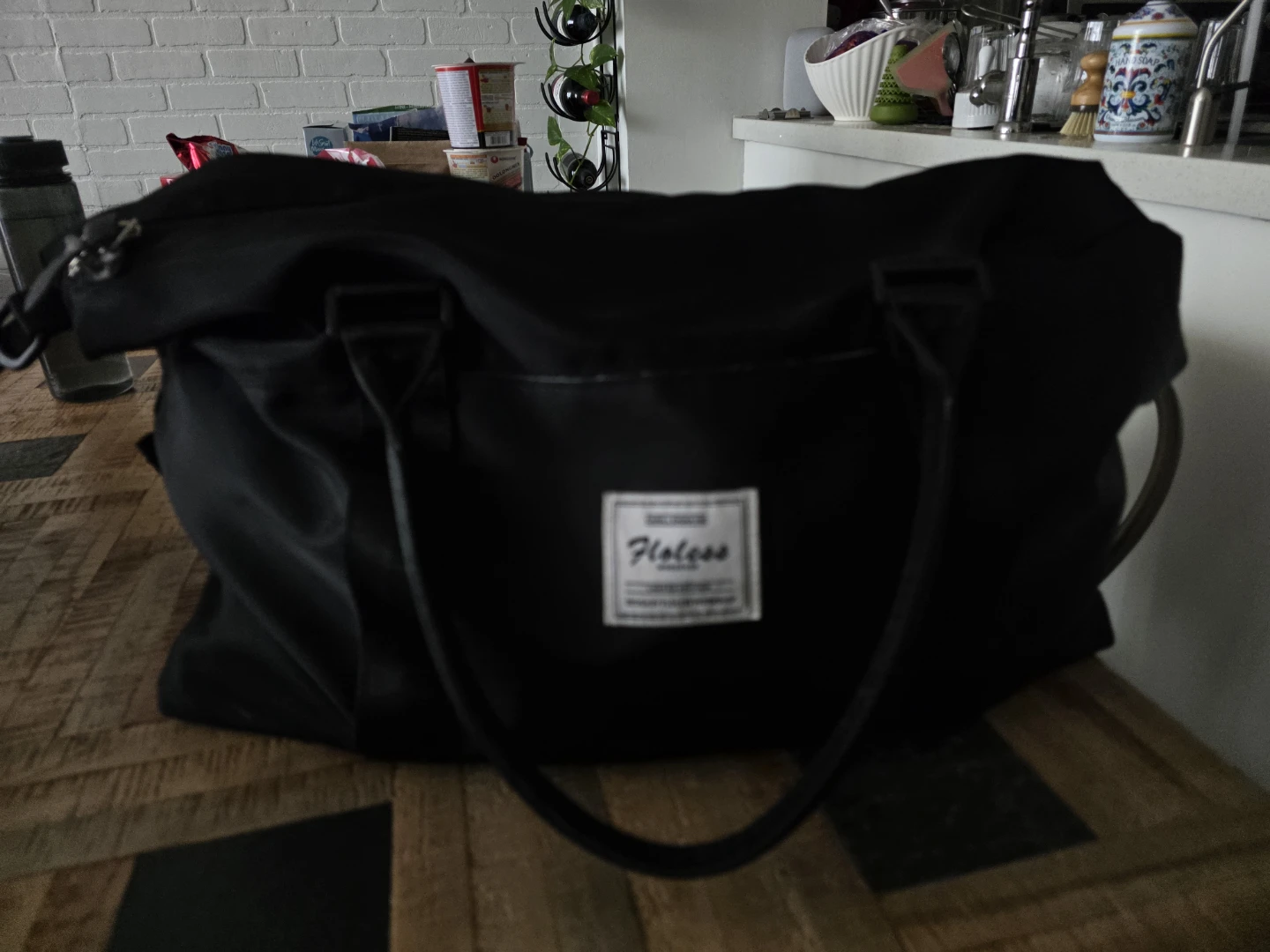 Black Duffel Bag with Multiple Pockets