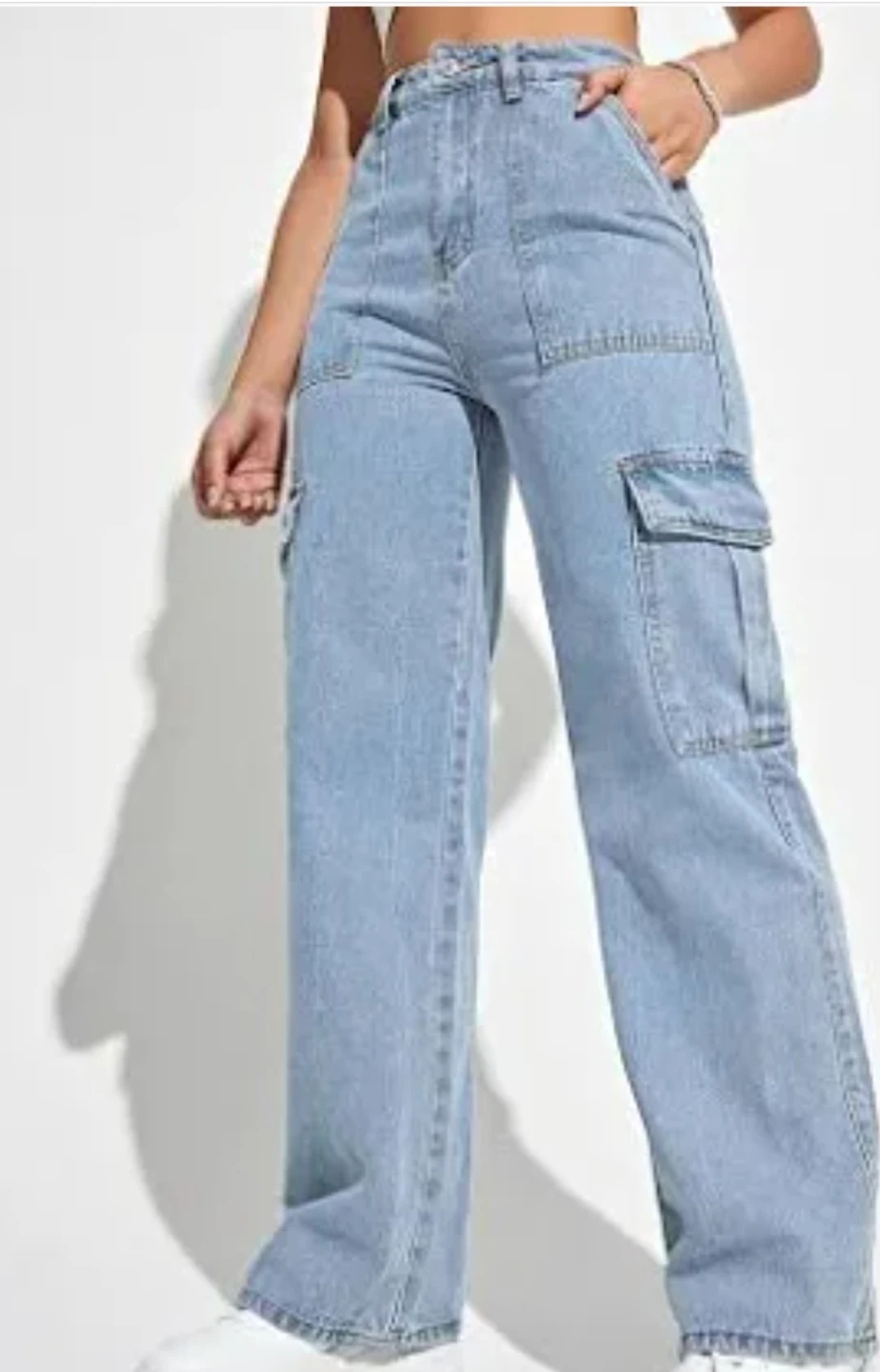 Light Wash Wide Leg Cargo Jeans