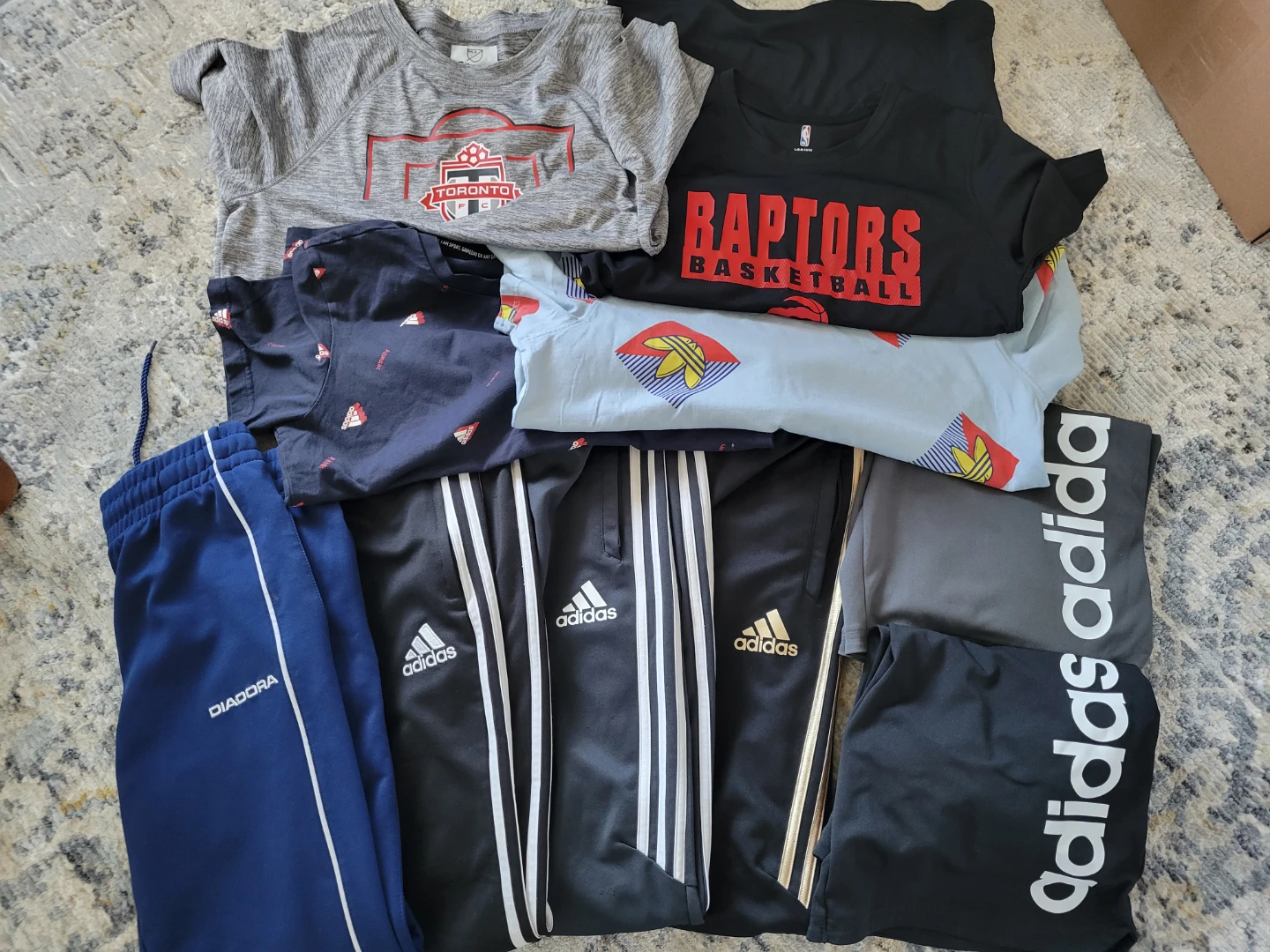 Adidas and Diadora Track Pants and T-shirts Lot