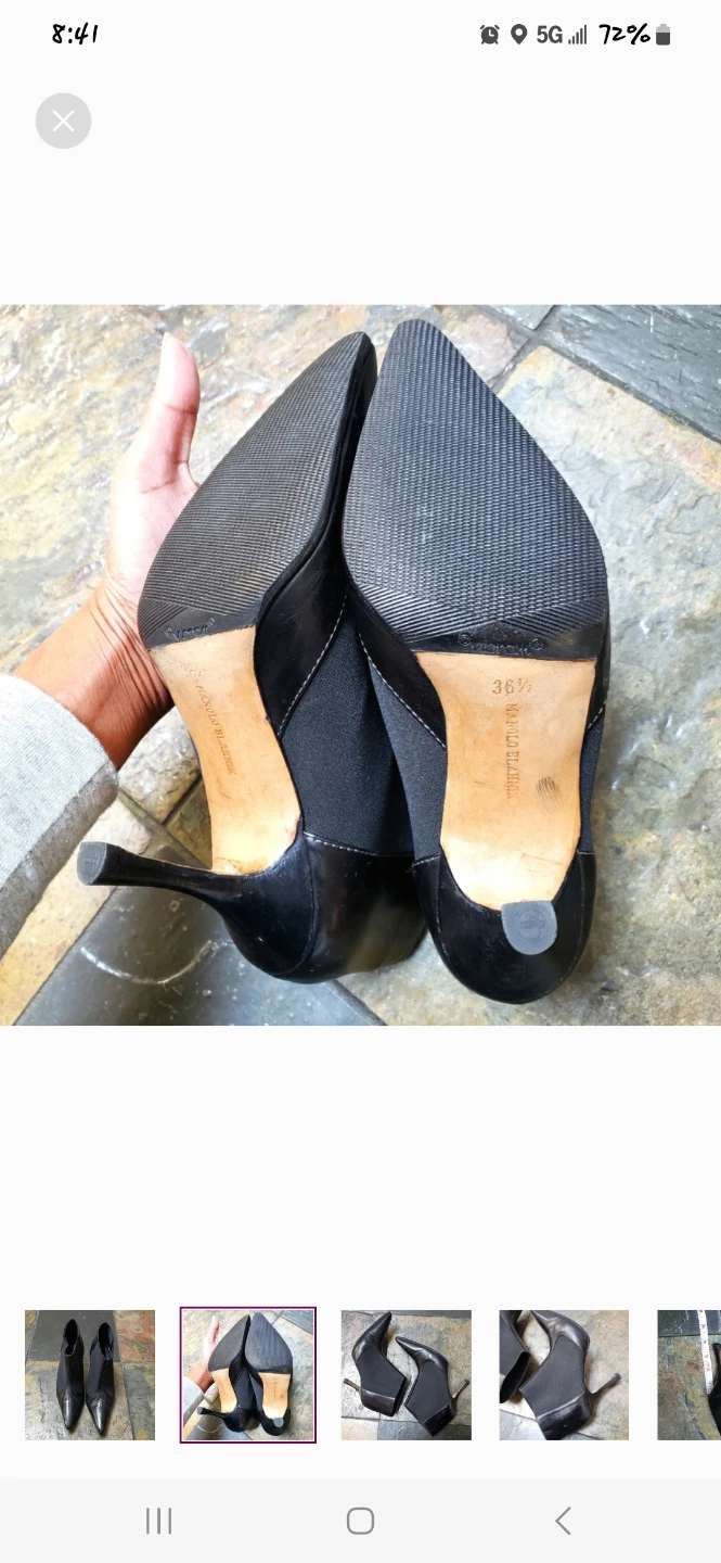 Manolo Blahnik Black Leather Pointed Toe Ankle Boots Size 36.5 - photo 3