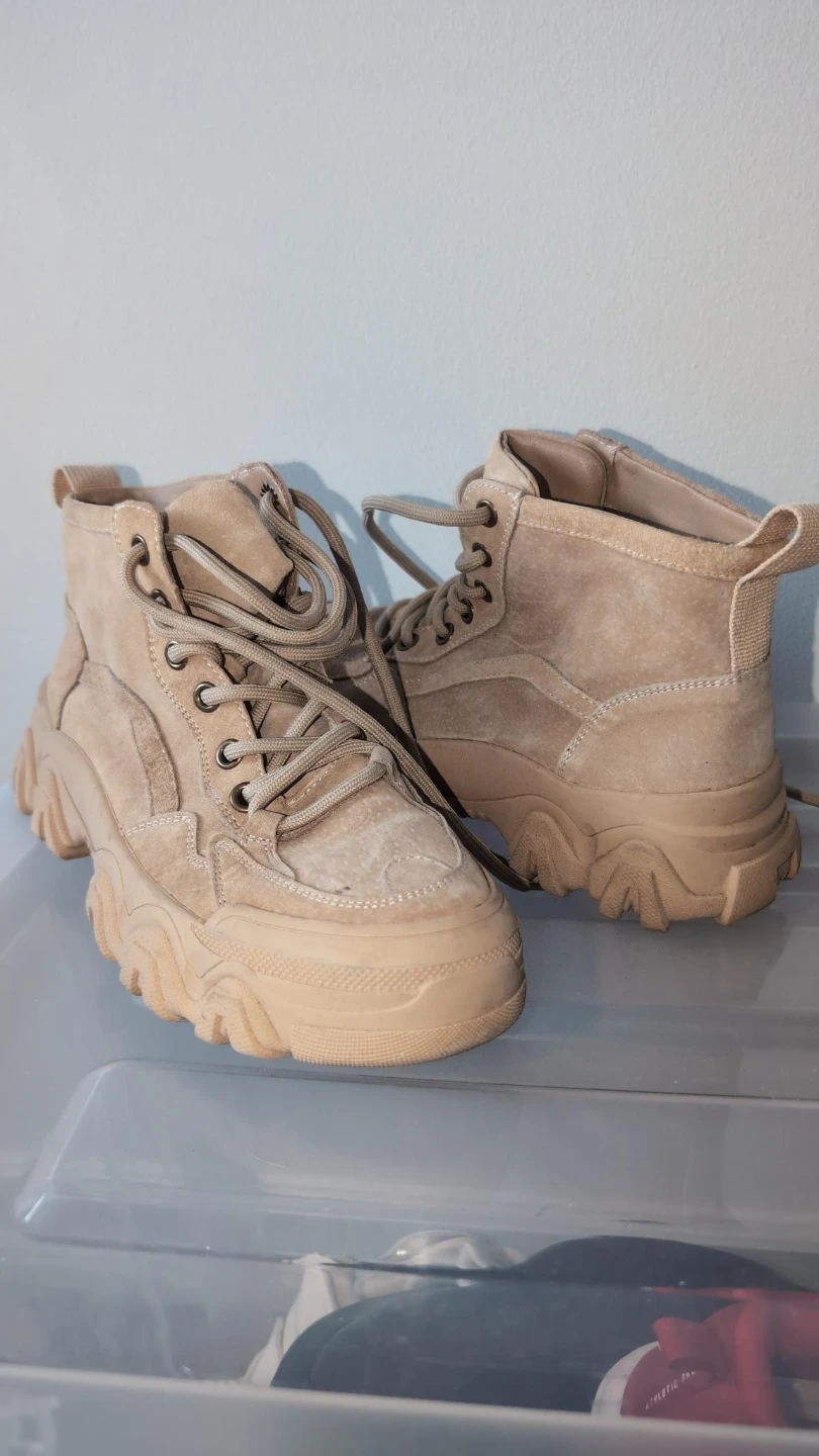 Beige Lace-Up Chunky Platform Boots