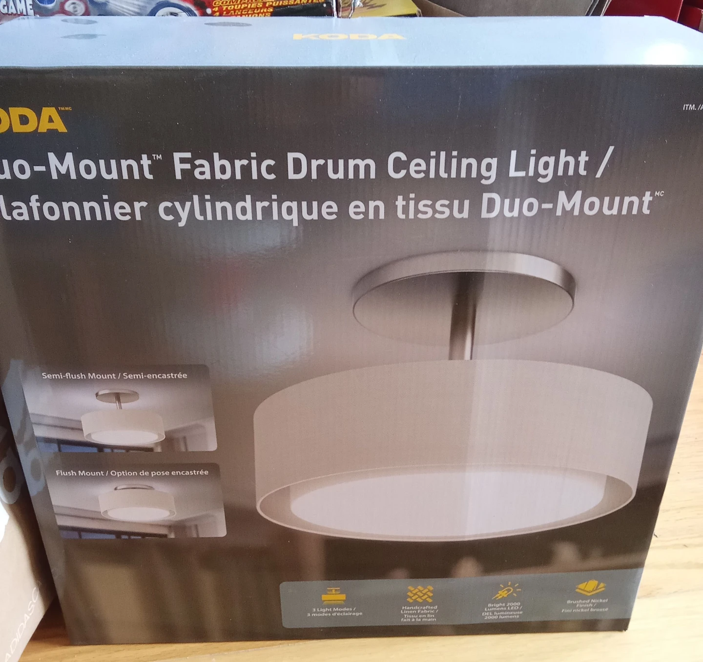NEW KODA Duo-Mount Fabric Drum Ceiling Light - Brushed Nickel