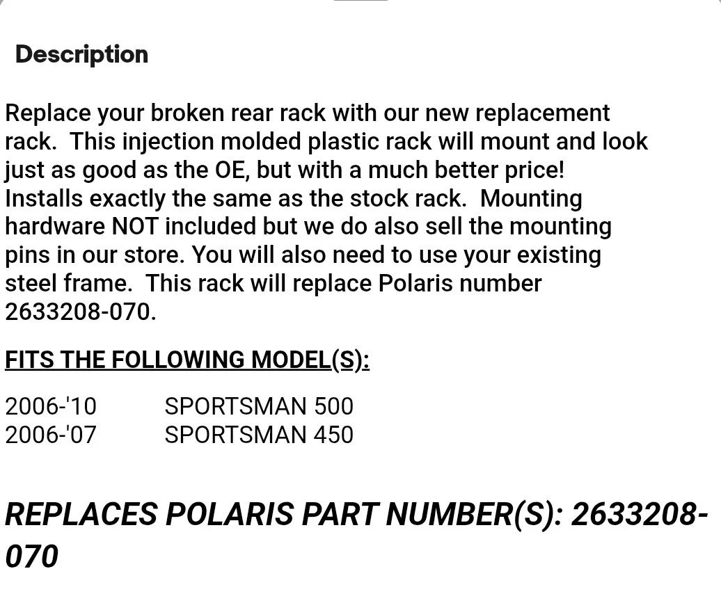 Polaris Sportsman Rear Rack Replacement - photo 4