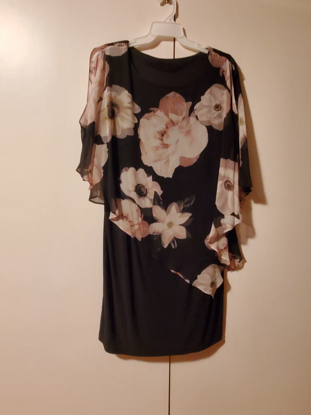 🥕 Women's Black Floral Chiffon Overlay Dress