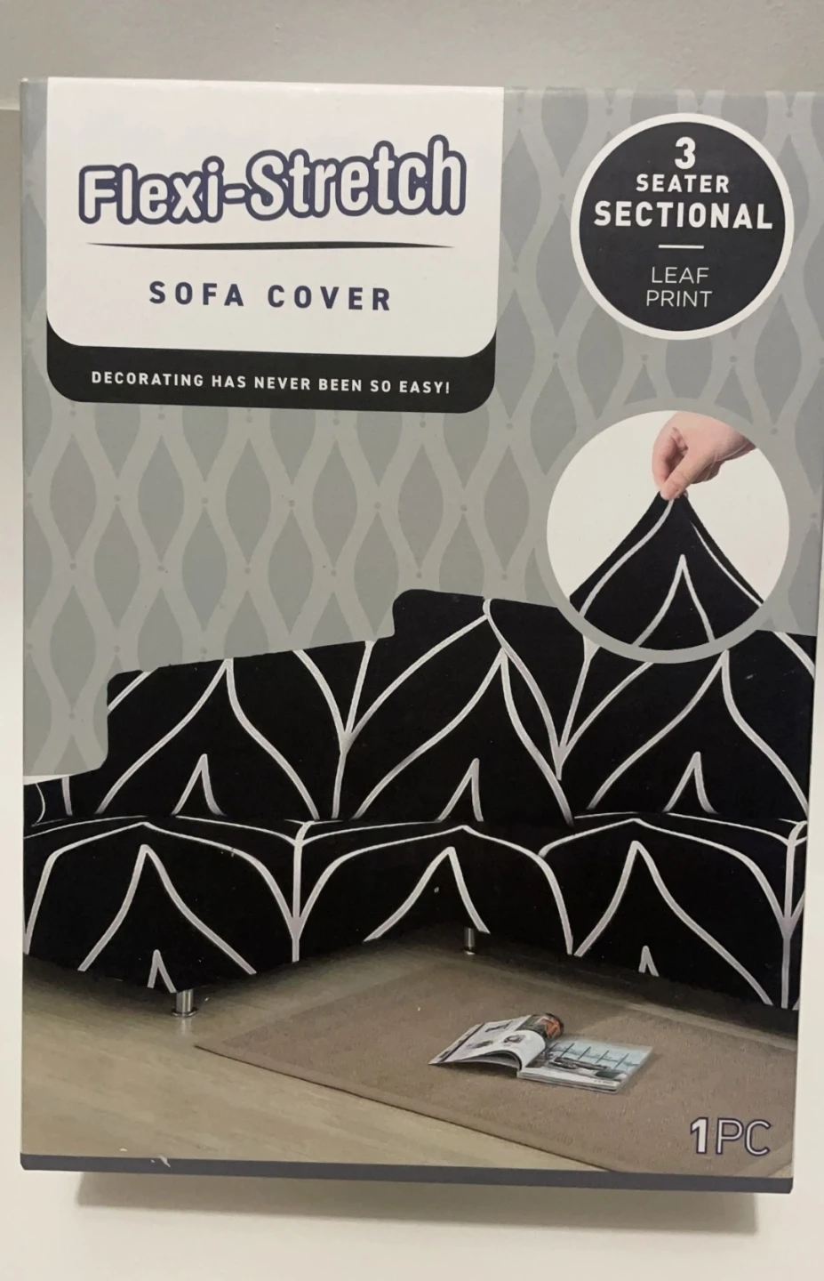 Flexi-Stretch Sofa Cover - 3 Seater Sectional Leaf Print - photo 2