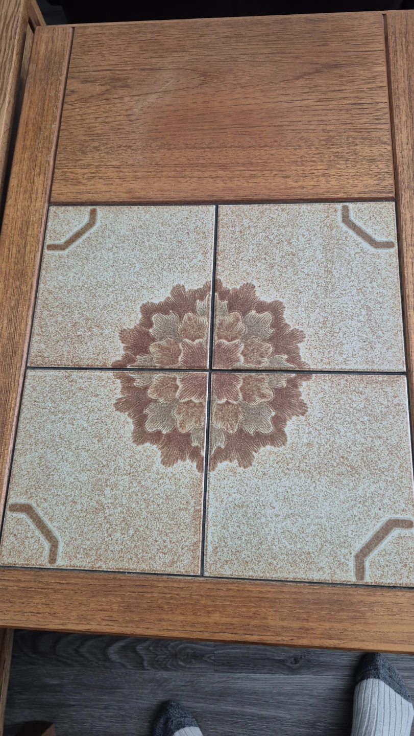 Vintage Wooden Coffee Table with Tile Inlay