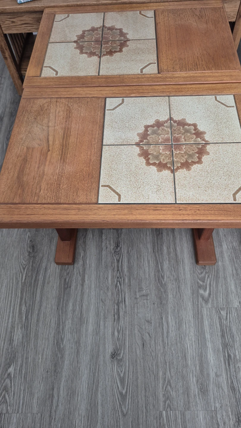 Vintage Wooden Coffee Table with Tile Inlay - photo 2