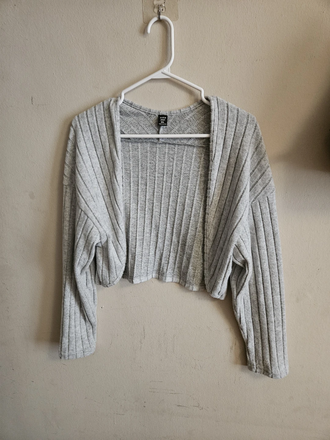 Grey Ribbed Cropped Cardigan
