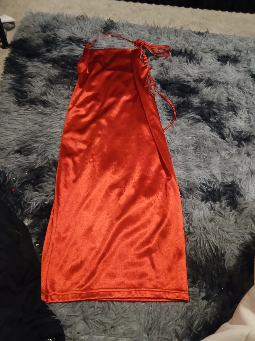 Red satin slip dress