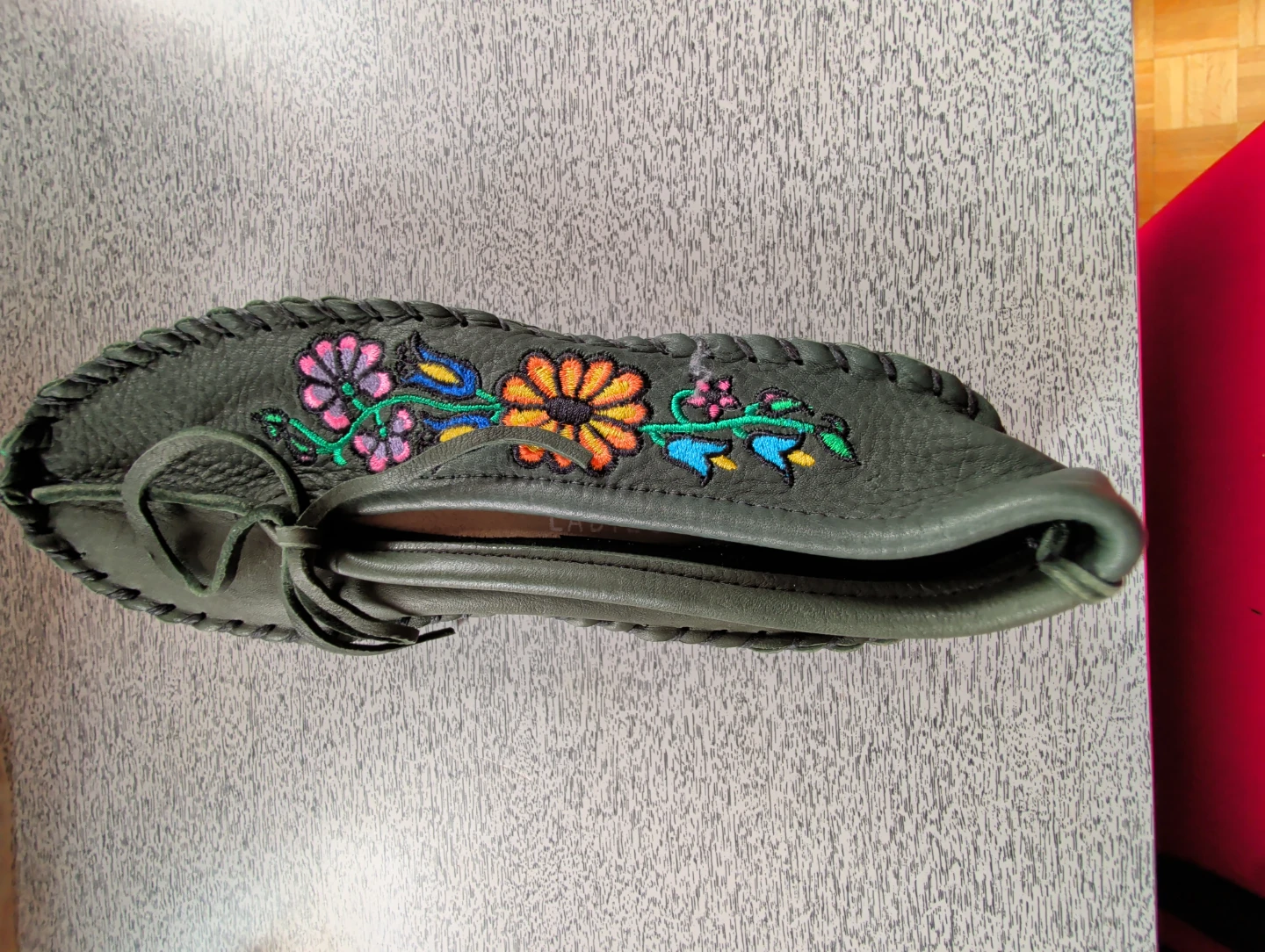 Ladies' Embroidered Moccasins Size 7 made by hand
