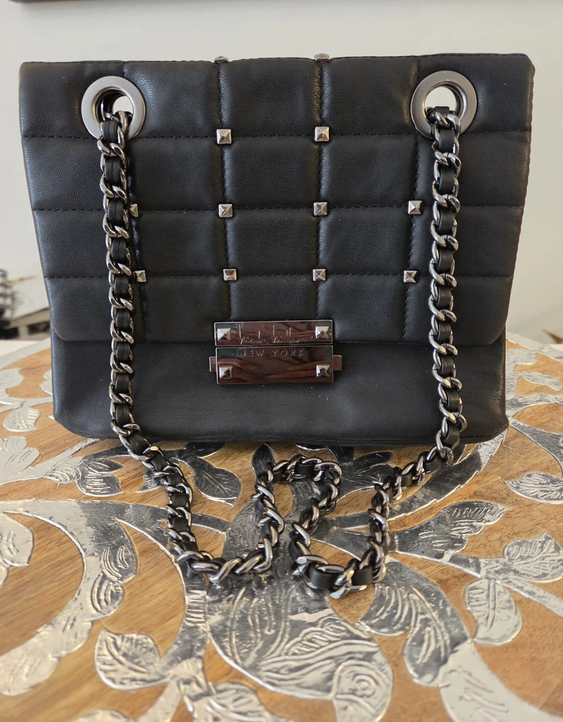 Nicole Miller Quilted Studded Crossbody Bag