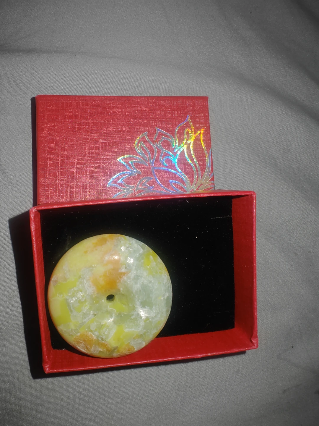 Green and Yellow Jade Pendant with Box