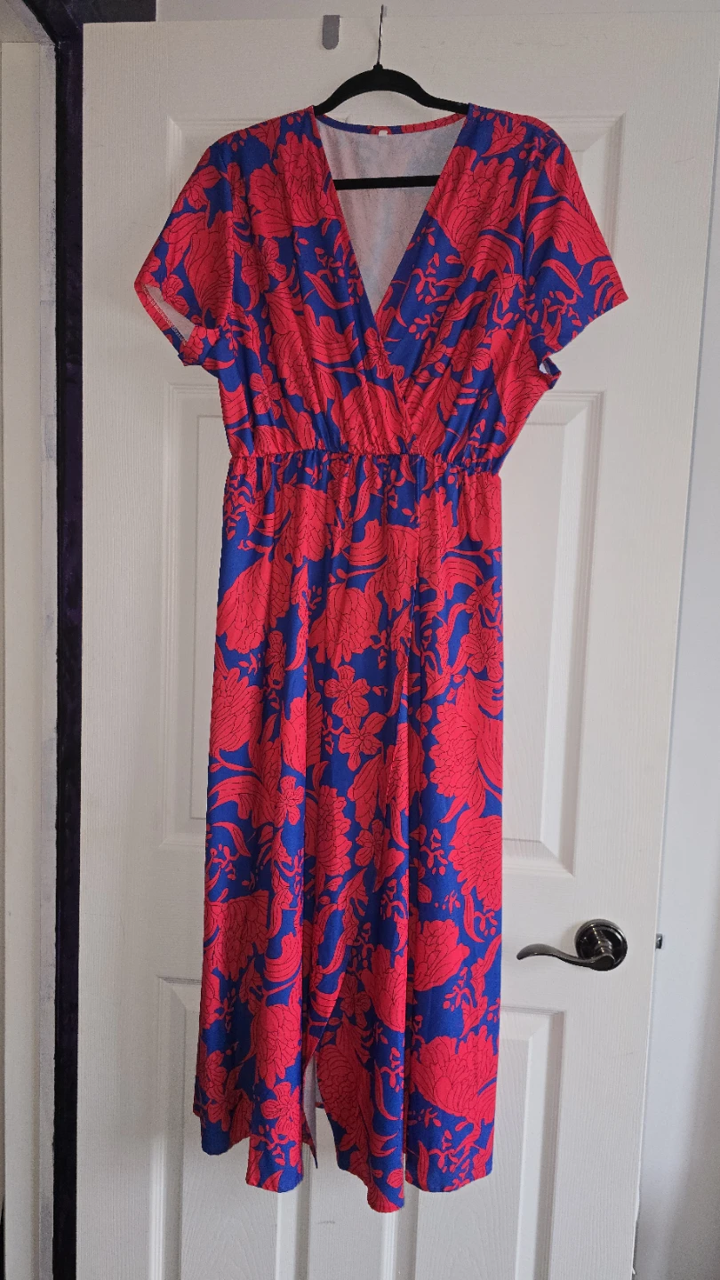Women's Floral Print Maxi Dress - Red/Blue