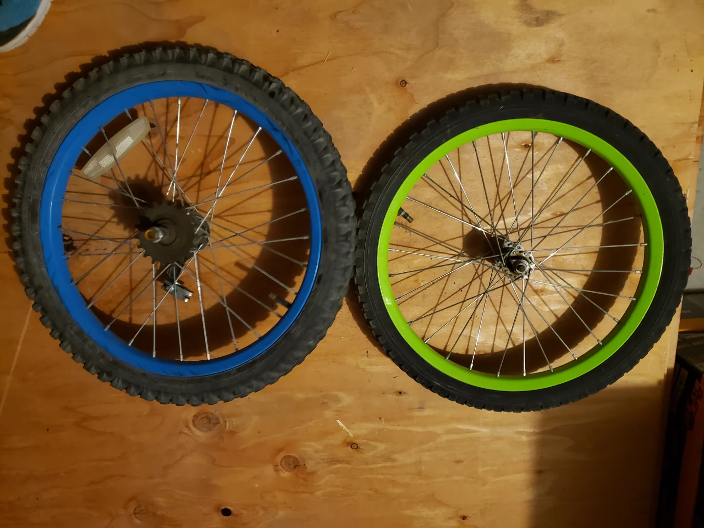 Kids Bicycle Wheels - Blue and Green Rims