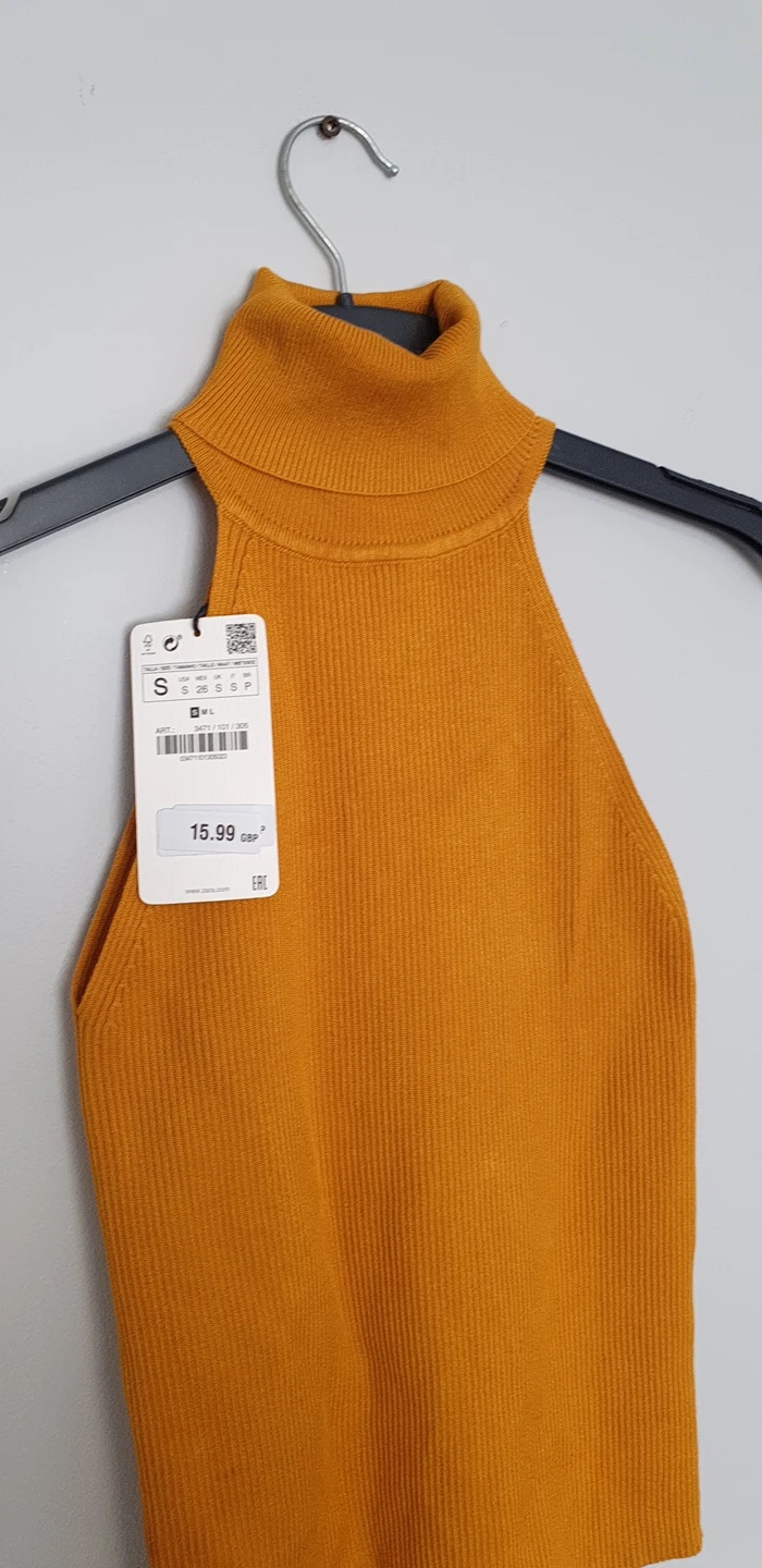 Zara Mustard Yellow Ribbed Mock Neck Halter Top Size S