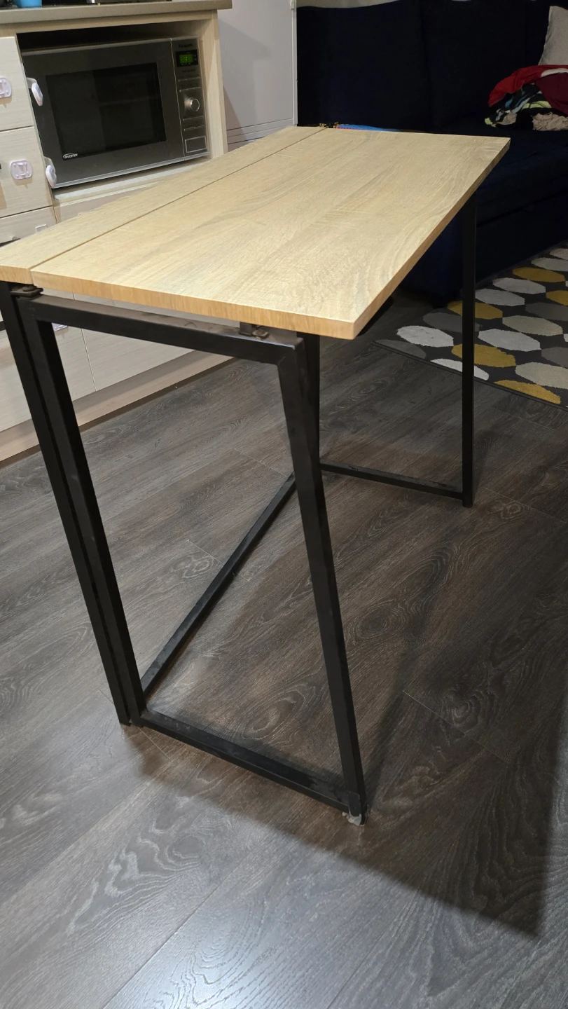 Light Wood Folding Table with Black Metal Legs