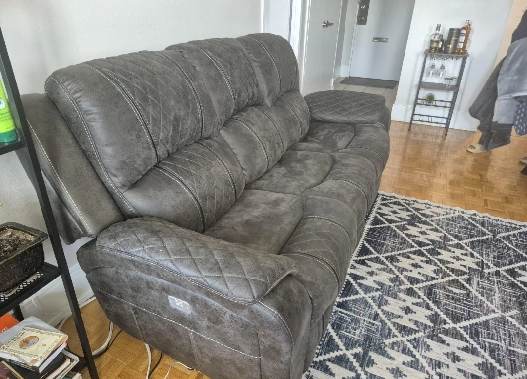 Grey Reclining Sofa with Diamond Stitching
