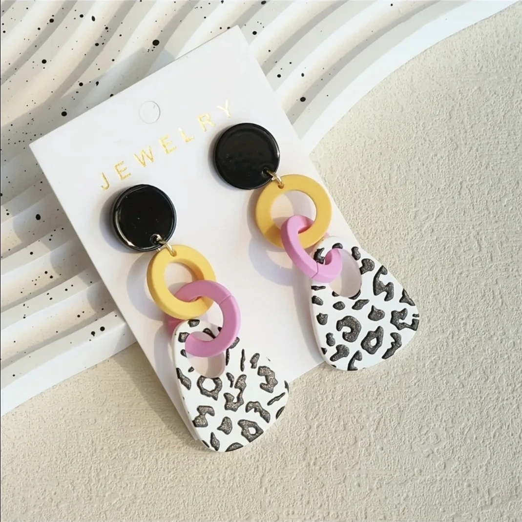 Abstract Leopard Print Drop Earrings Bold Geometric Link🧡