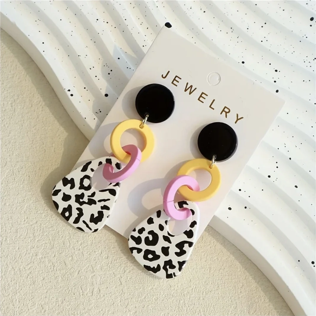Abstract Leopard Print Drop Earrings Bold Geometric Link🧡 - photo 2