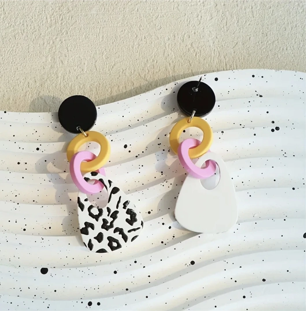 Abstract Leopard Print Drop Earrings Bold Geometric Link🧡 - photo 3