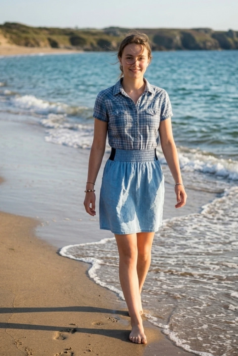 MNG Women's Plaid Denim Shirt Dress