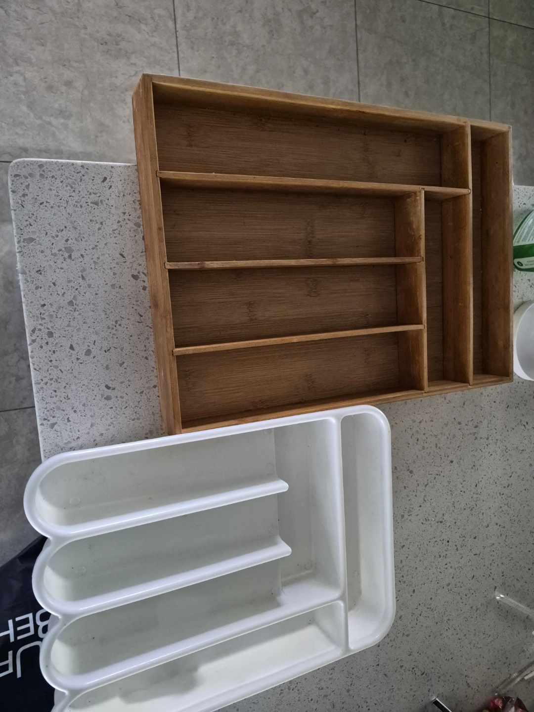 Bamboo and Plastic Cutlery Organizer Drawer