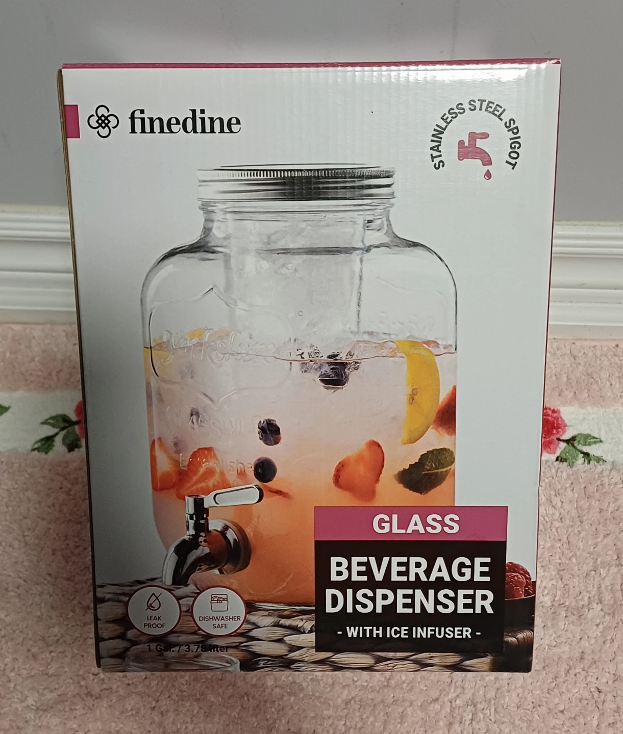 Finedine Glass Beverage Dispenser with Ice Infuser