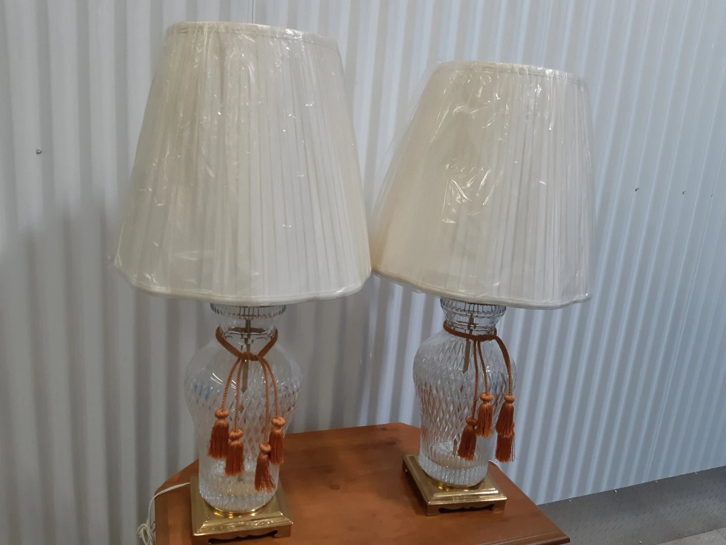 Pair of Crystal Glass Table Lamps with Tassels