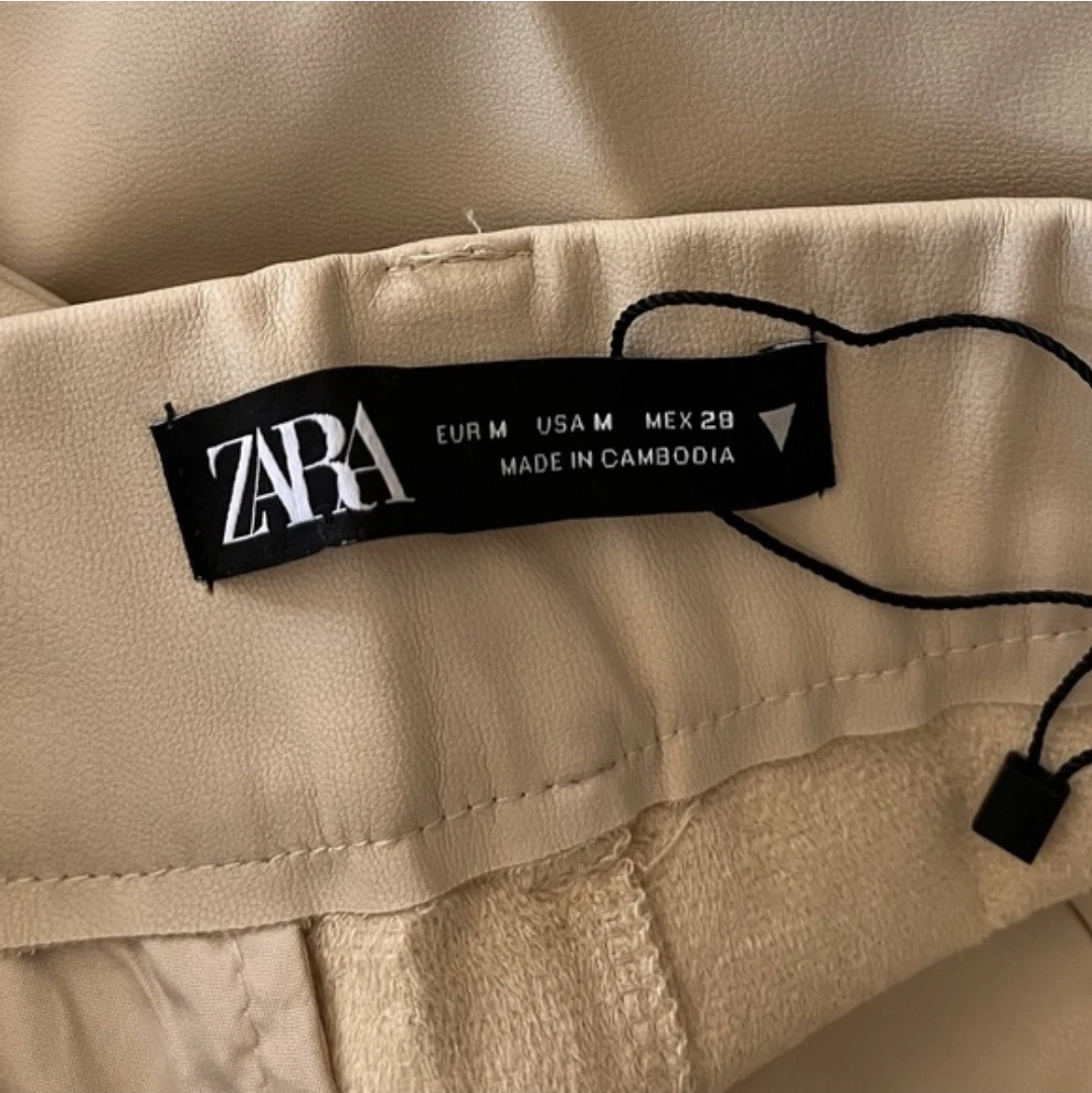 ZARA ECRU Wide Leg Vegan Leather Trouser Pants - photo 4