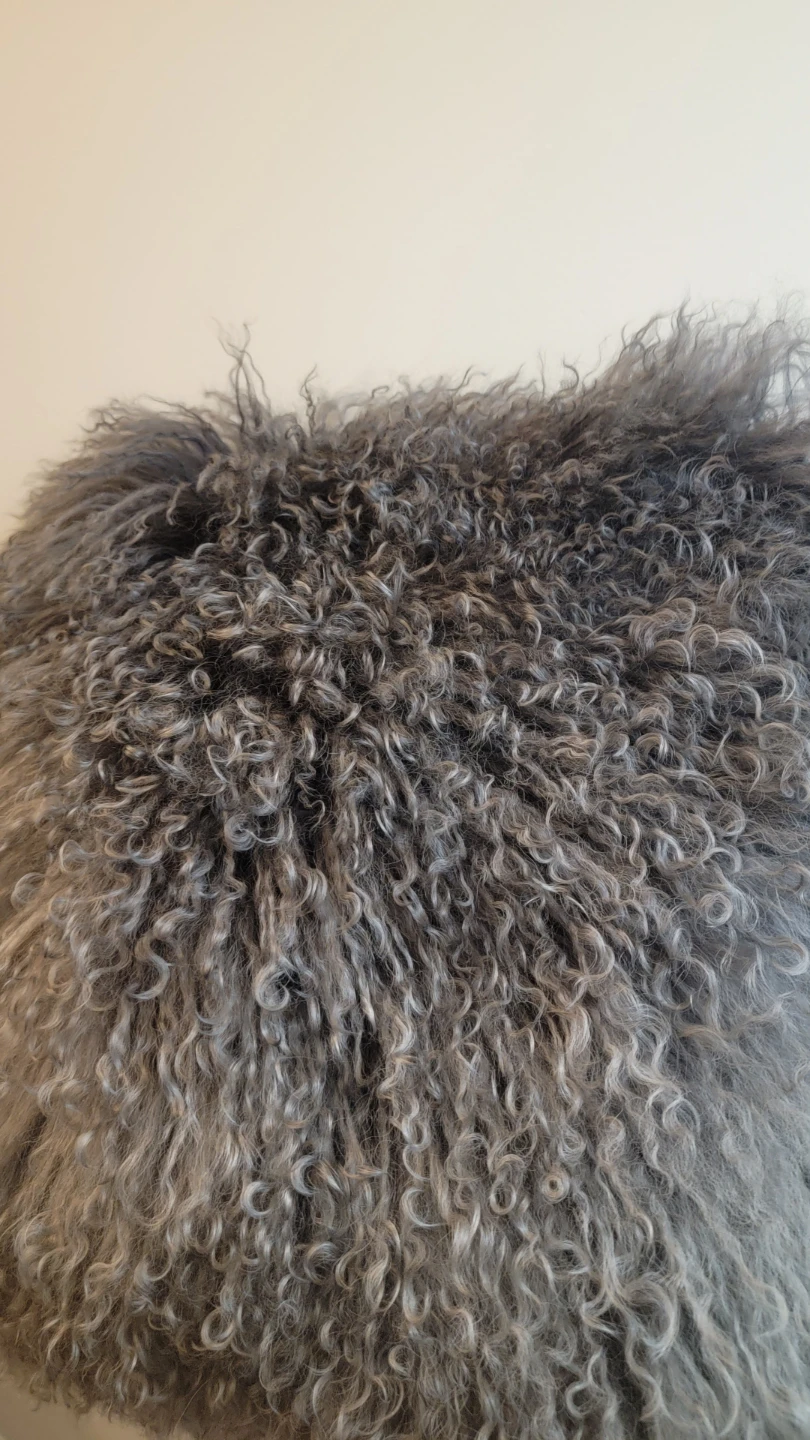 Grey Curly Sheepskin throw pillow - photo 2
