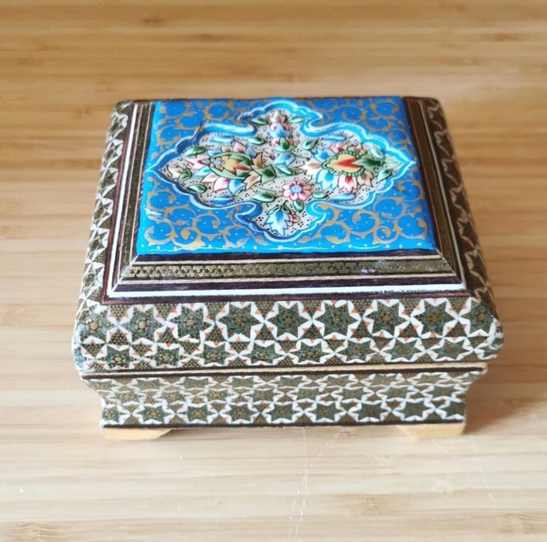 Vintage Persian Khatam Inlaid Wooden Box