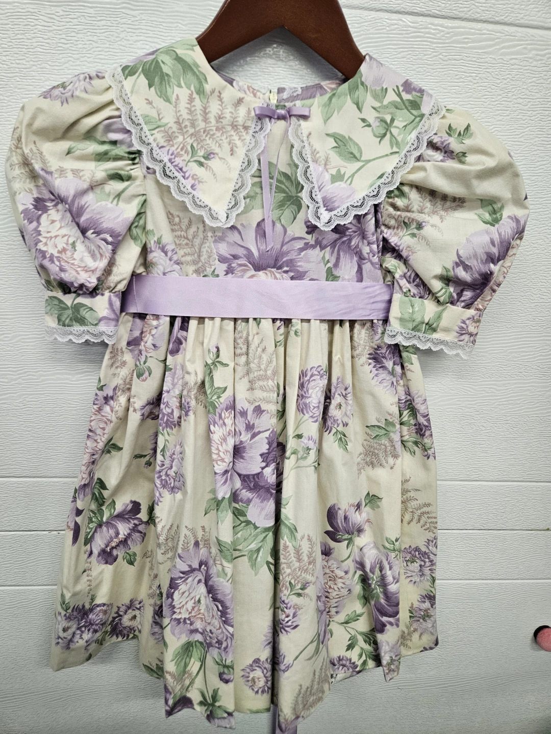 Floral Puff Sleeve Dress with Lace Collar, 4T