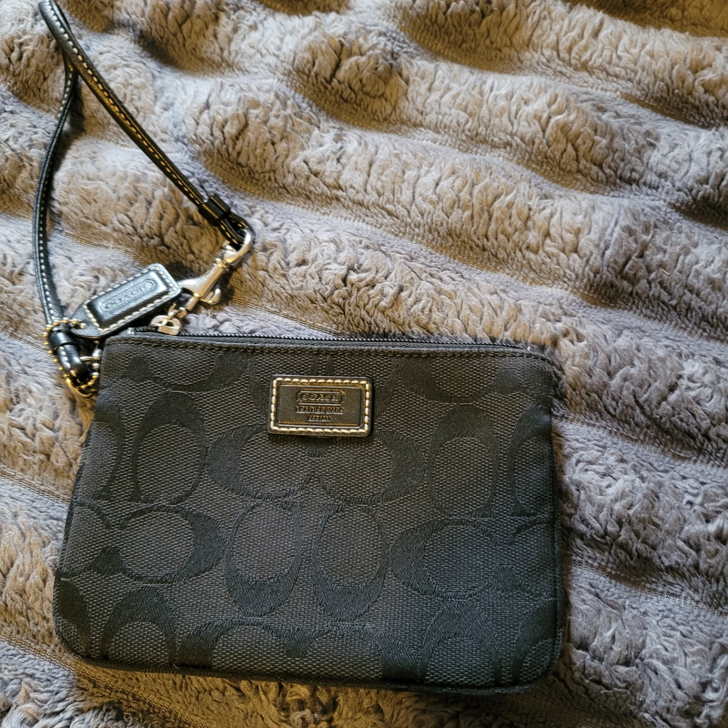 Coach Black Signature C Wristlet Pouch