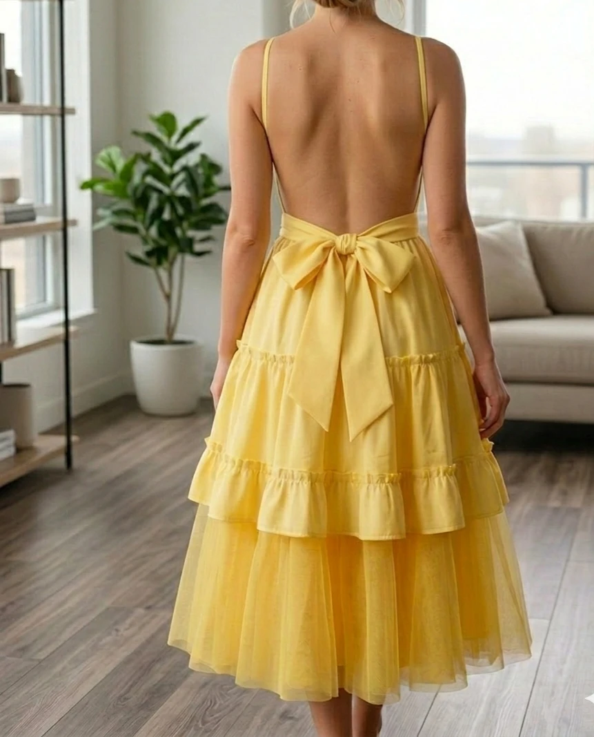 Yellow Tiered Sundress with Lace Detail. Size XL - photo 3