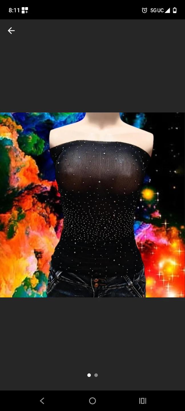 Women's Black Rhinestone Mesh Tube Top